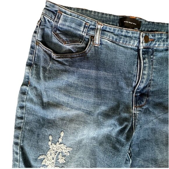 Who What Wear Jeans Embroidered Capri Crop Medium Wash Vintage Women’s Size 14 - Picture 8 of 10